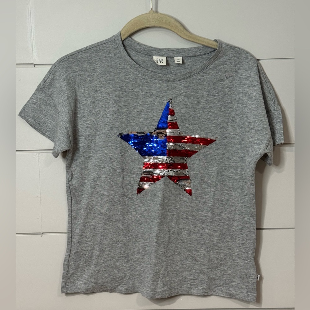 NEW Gap Kids American Flag Flip Sequin Cotton T-Shirt Size L (10)